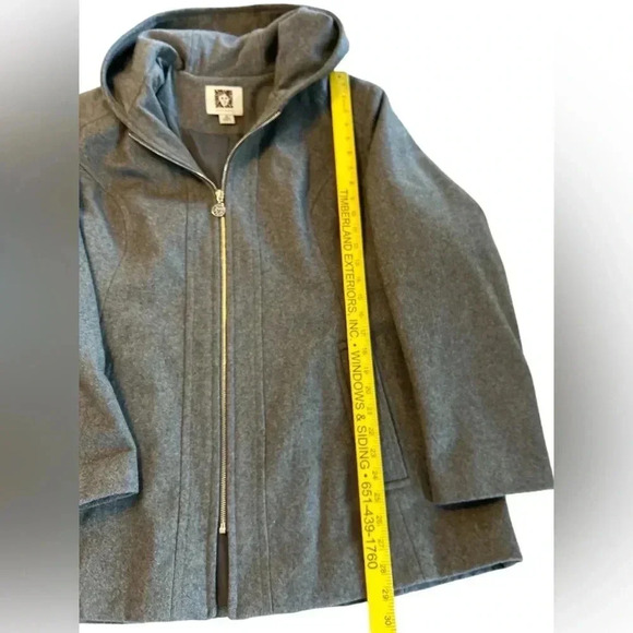 Anne Klein Women’s Gray Wool Blend Hooded Jacket Full Zip & Satin Lined Size XL - Picture 9 of 11